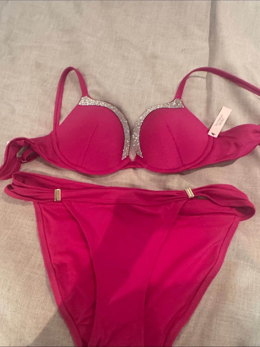 Victoria's Secret Hot Pink Bikini with Rhinestone Trim